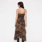 Damen elegantes Midikleid mit asymmetrischem Volant und Animal-Print R&B