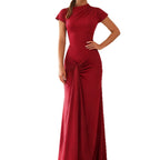 Damen Elegantes Langarm Maxi-Kleid mit Drapierung und figurformendem Schnitt R&B