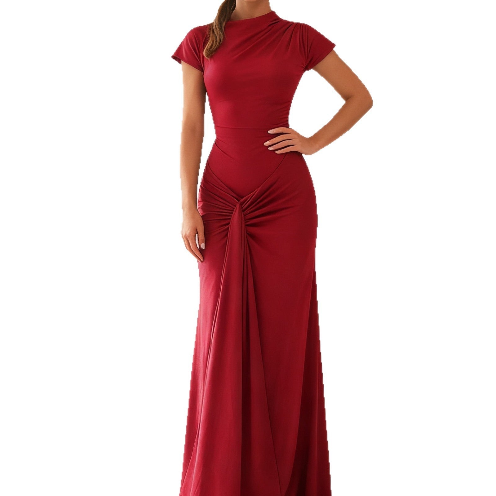 Damen Elegantes Langarm Maxi-Kleid mit Drapierung und figurformendem Schnitt R&B