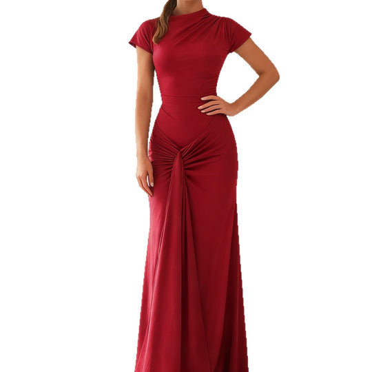 Damen Elegantes Langarm Maxi-Kleid mit Drapierung und figurformendem Schnitt R&B