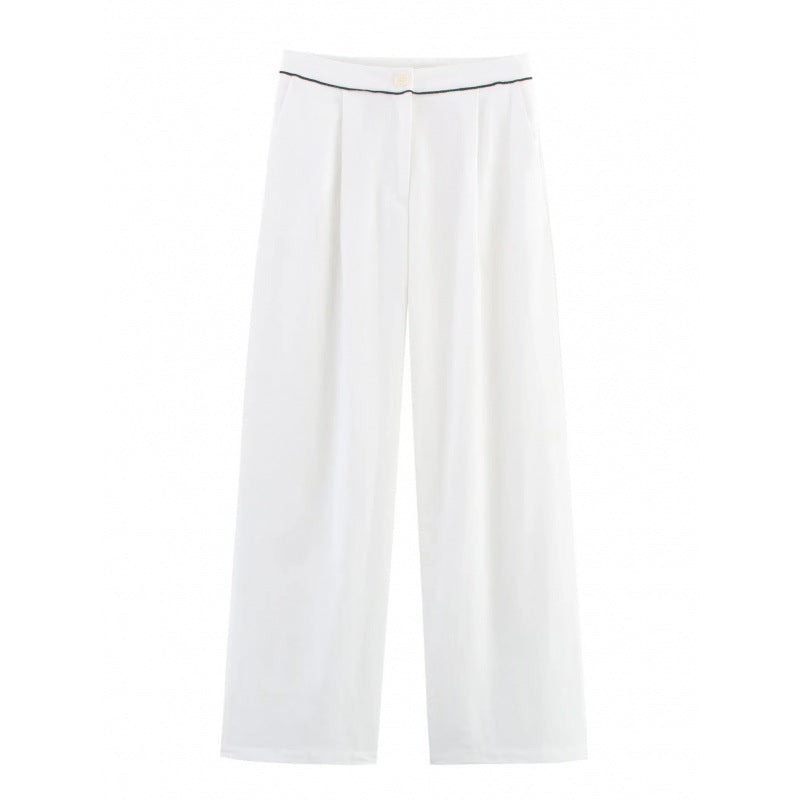 Damen weite Hochkannt-Hose mit eleganter Bundverzierung R&B