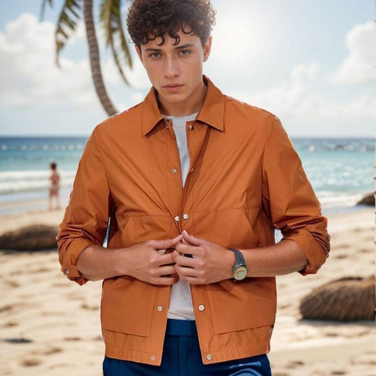 Herren multifunktionale Sommerjacke mit Druckknopfverschluss und atmungsaktiven Einsätzen R&B