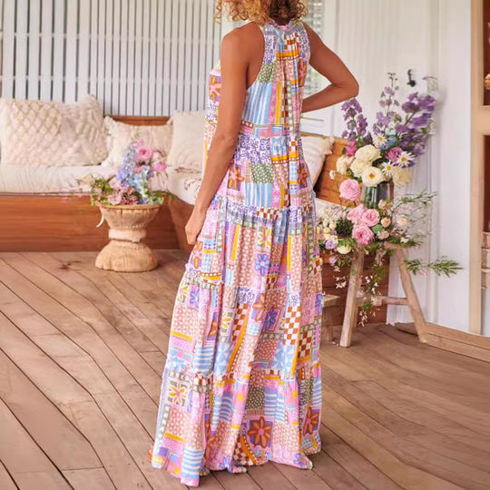 Damen Maxikleid mit farbenfrohem Mandala-Muster und luftiger Passform R&B