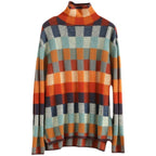 Damen Strickpullover mit modernem Karomuster und hohem Kragen R&B