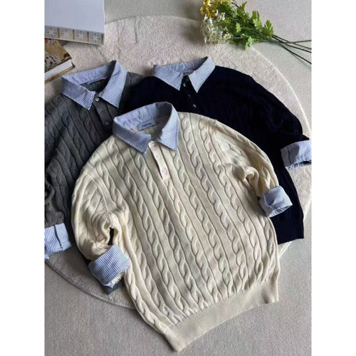 Damen Strickpullover mit dekorativem Zopfmuster und engem Kragen R&B