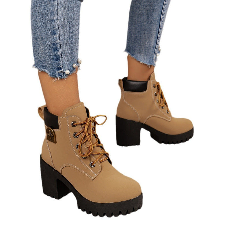 Damen Trendige High-Top Stiefeletten mit robustem Plateau-Heel R&B