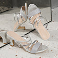 Damen Offene High Heel Sandalen mit transparenten Riemen und funkelndem Detail R&B