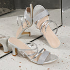Damen Offene High Heel Sandalen mit transparenten Riemen und funkelndem Detail R&B