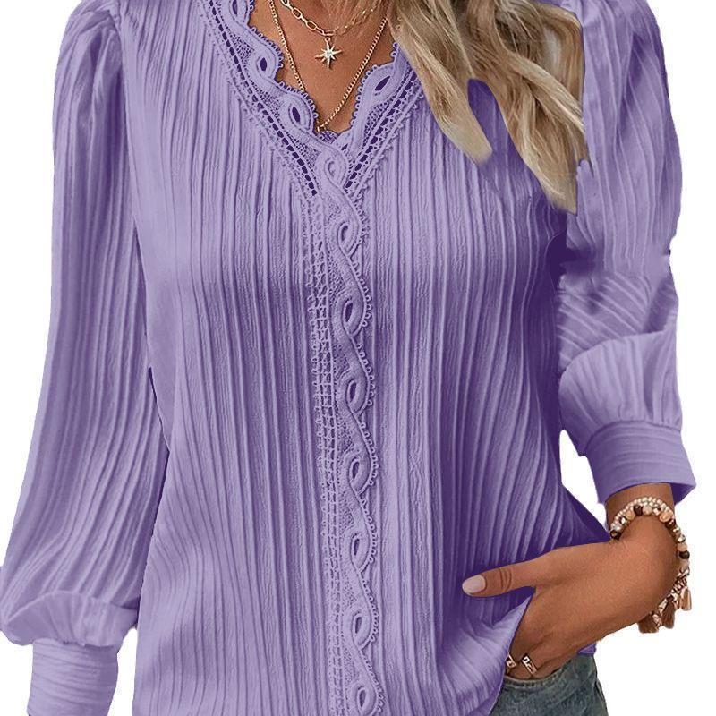 Damen Bluse mit strukturiertem Design und romantischen Spitzenakzenten R&B
