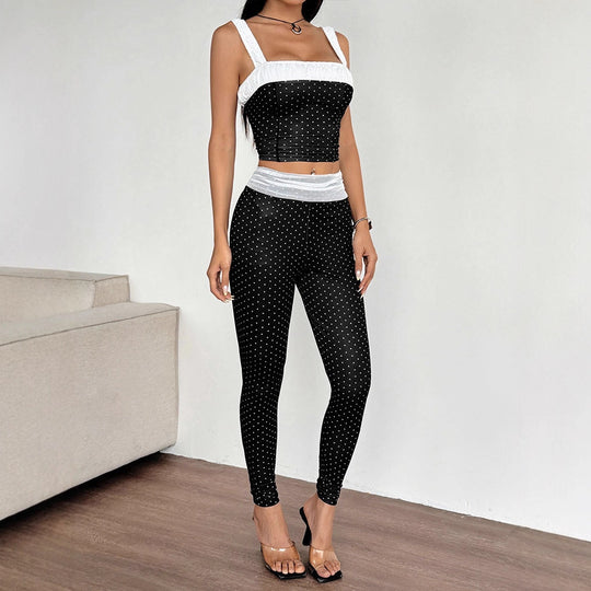 Damen Zweiteiliges Set mit gepunktetem Top und passender Hose R&B