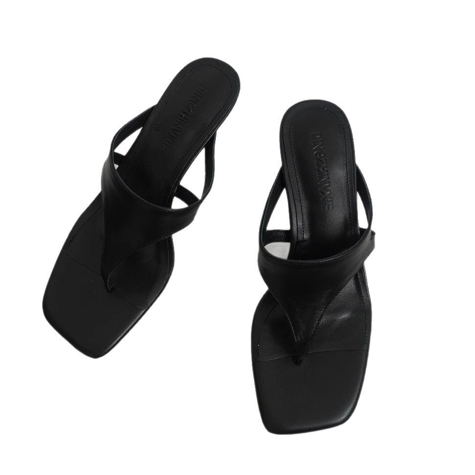 Damen elegante Zehentrenner-Pantoletten aus hochwertigem Wildleder mit bequemer Sohle R&B