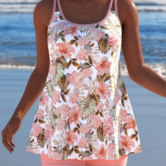 Damen Schwimmanzug in Plissee-Optik mit floralen Mustern und bequemen Shorts R&B