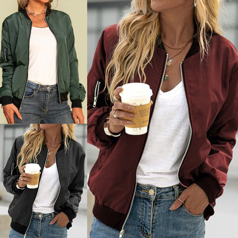 Damen nan leichte Bomberjacke mit Reißverschluss, Rippbündchen und Ärmel-Tasche R&B