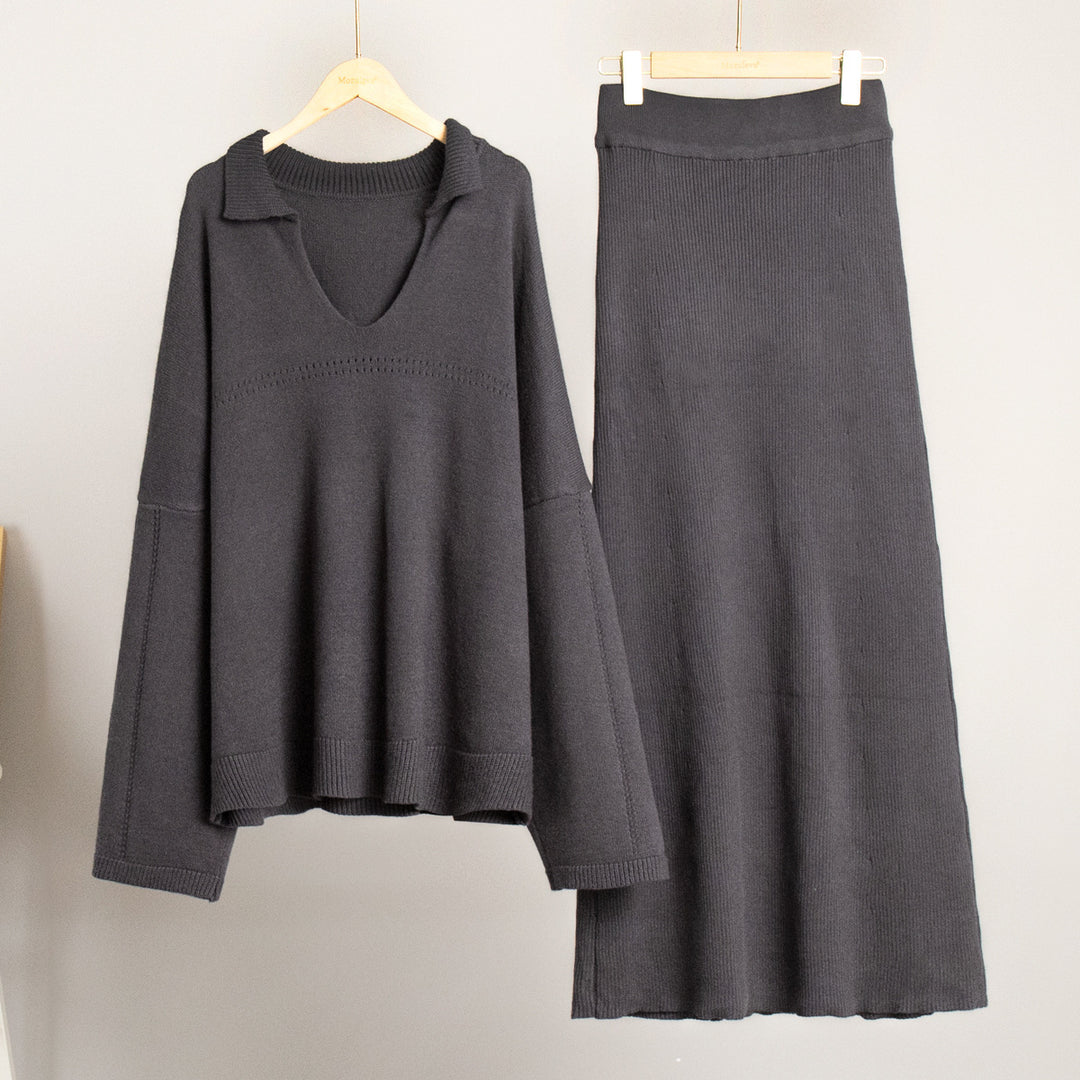 Damen Modisches Strick-Ensemble mit weitem Schnitt und tiefem V-Ausschnitt R&B