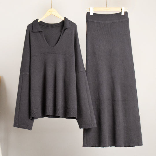 Damen Modisches Strick-Ensemble mit weitem Schnitt und tiefem V-Ausschnitt R&B