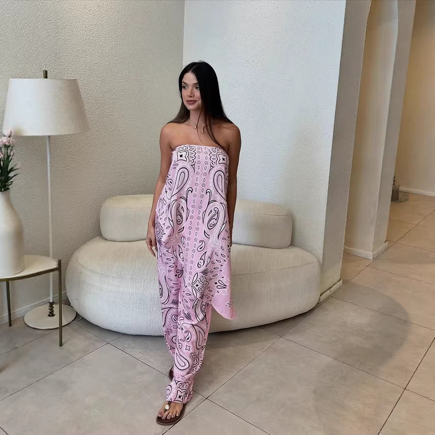 Damen lässiger Jumpsuit mit weitem Schnitt und stylischem Muster R&B