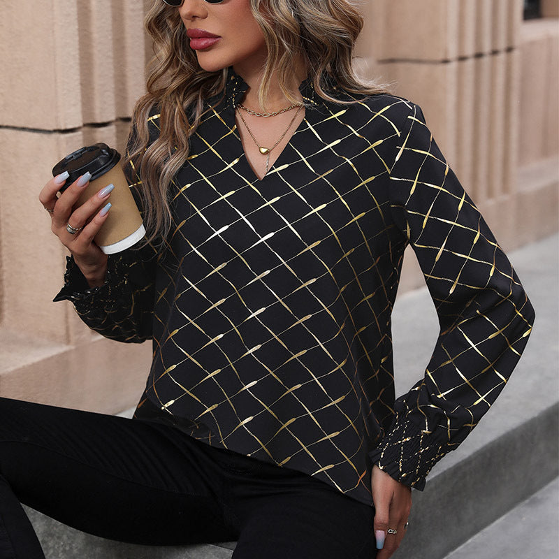 Damen Elegante Bluse mit schimmerndem Karomuster R&B