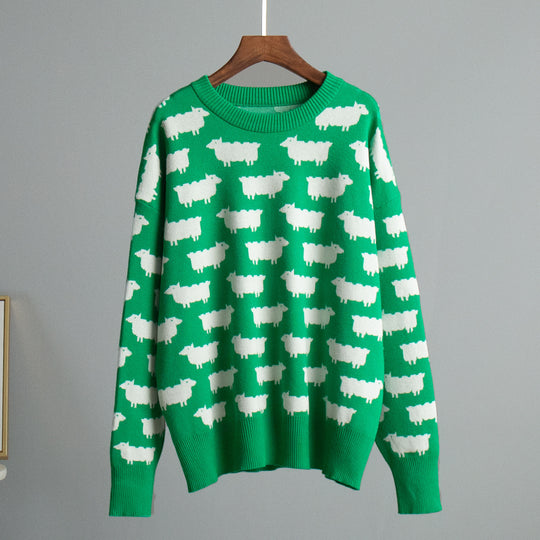 Damen Gemusterter Strickpullover mit Schafmotiven R&B