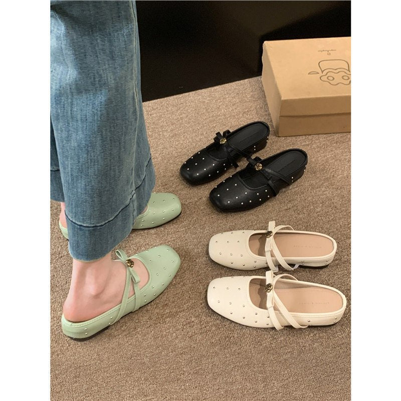 Damen elegante Ballerinas mit zierlicher Schleifenverzierung und funkelnden Akzenten R&B