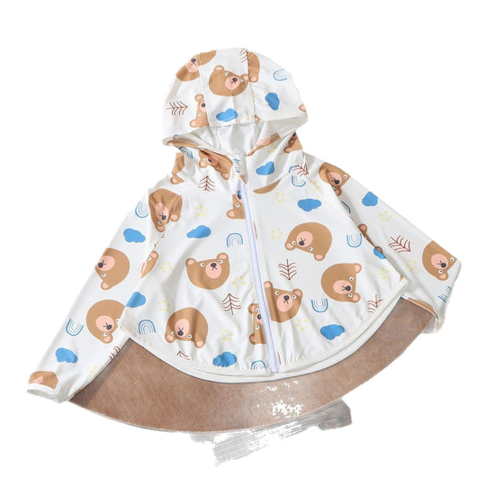 Unisex Nan Kinder Kapuzen wasserabweisender Reißverschluss Regenmantel mit verspielt Kirsch- und Schleifenmuster R&B