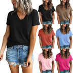 Damen V-Ausschnitt T-Shirt mit Brusttasche R&B