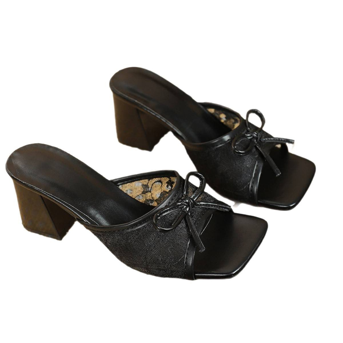 Damen elegante Pantoletten mit zarter Schleifenverzierung R&B
