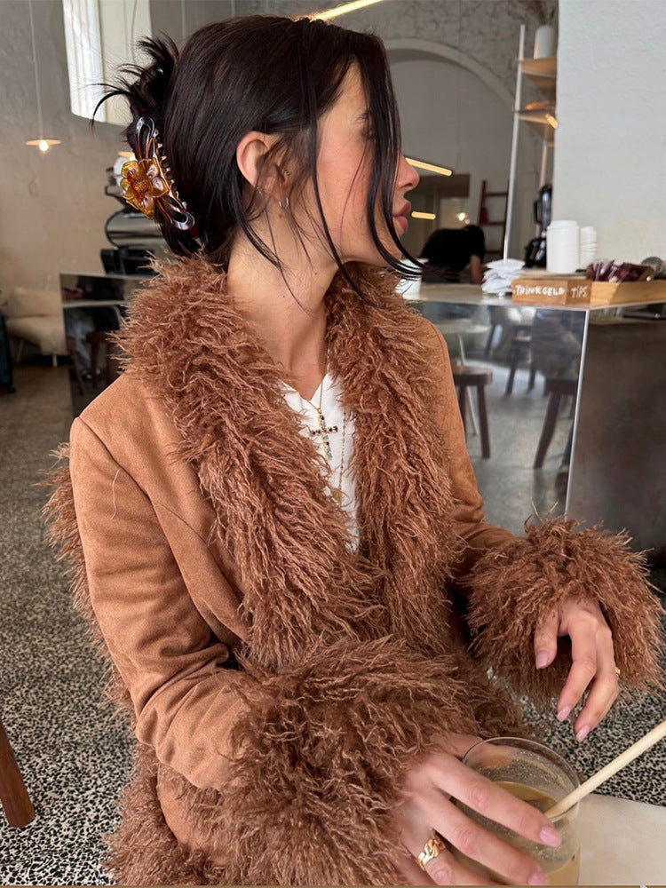Damen luxuriöse Kuscheljacke mit aufregenden Teddyfell-Elementen R&B