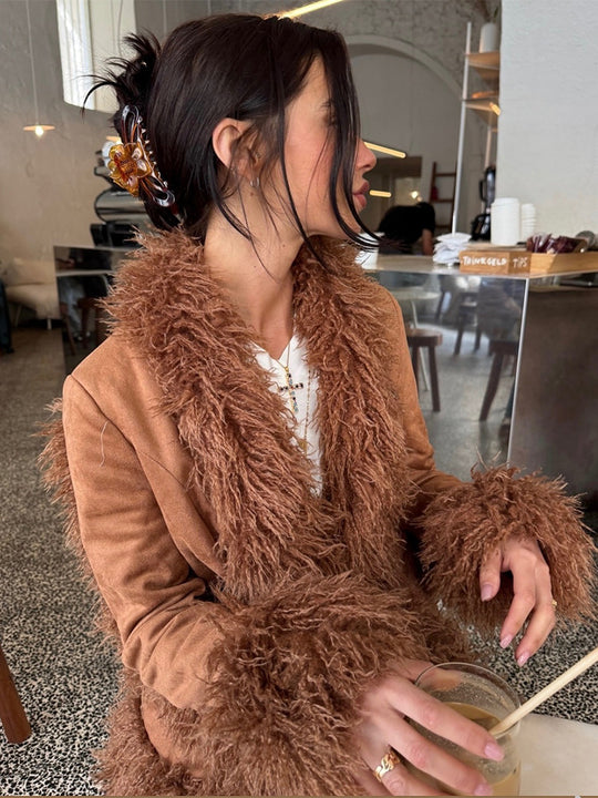 Damen luxuriöse Kuscheljacke mit aufregenden Teddyfell-Elementen R&B