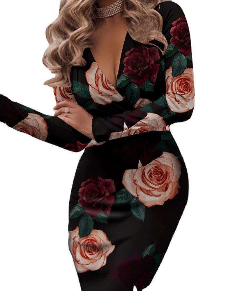 Damen Figurbetontes Wickelkleid mit Blumenmuster R&B