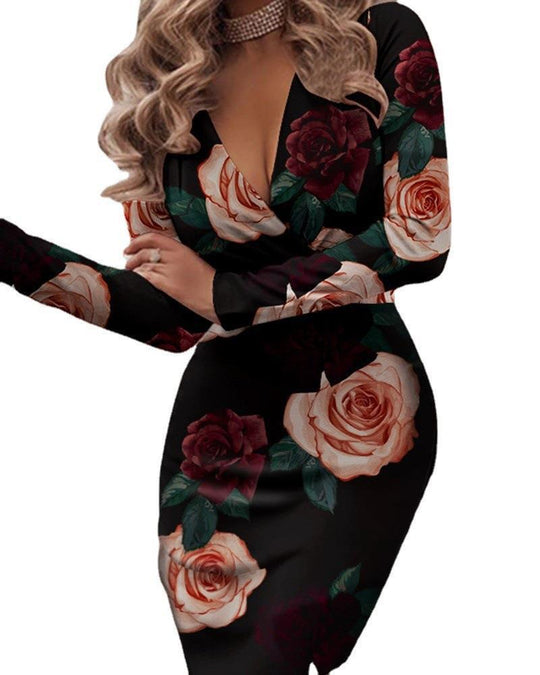 Damen Figurbetontes Wickelkleid mit Blumenmuster R&B