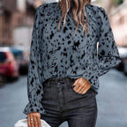 Damen Modische Bluse mit eleganter Rüschenkragen und grafischem Muster R&B
