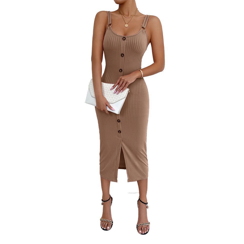 Damen Angesagtes Midi-Kleid mit Knopfdetails und schmaler Passform R&B