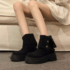 Damen Chunky Stiefel mit modischem Schnallen-Design und robuster Sohle