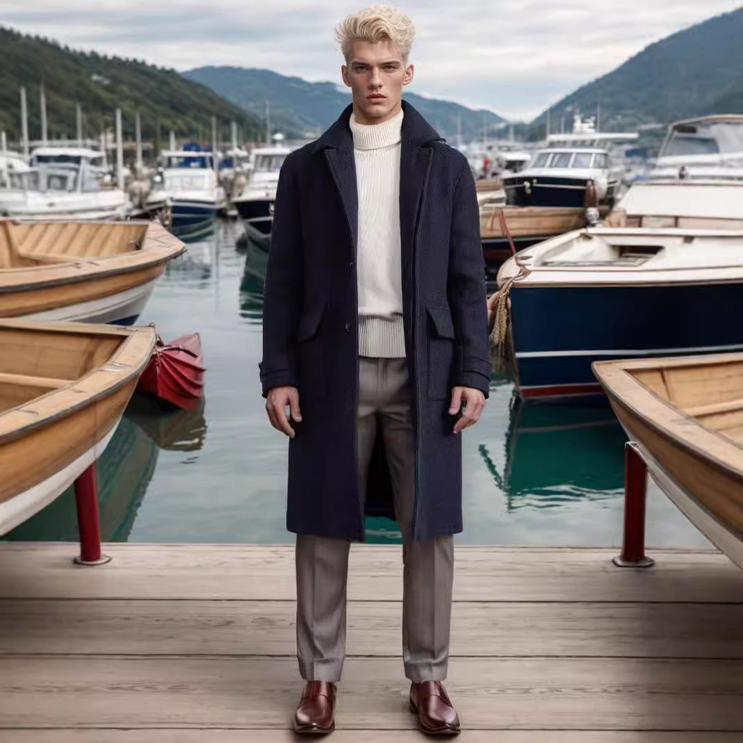 Herren eleganter Langmantel im Hahnentrittmuster R&B