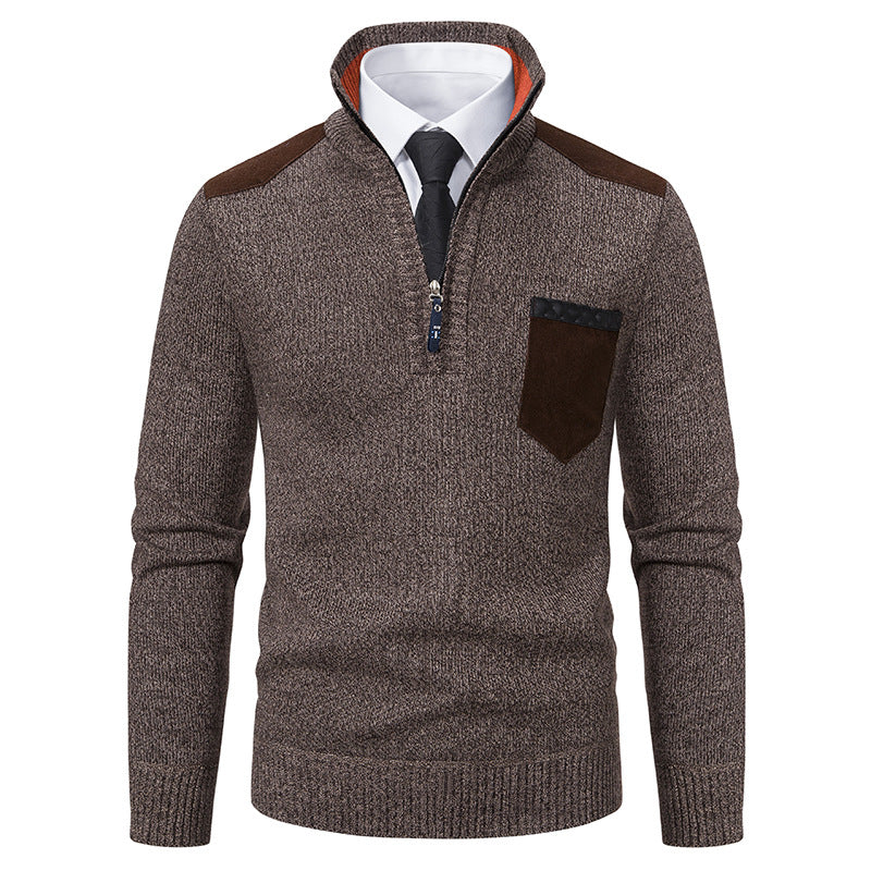Herren Stehkragen Pullover mit Reißverschluss und kontrastierenden Details R&B