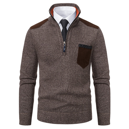 Herren Stehkragen Pullover mit Reißverschluss und kontrastierenden Details R&B