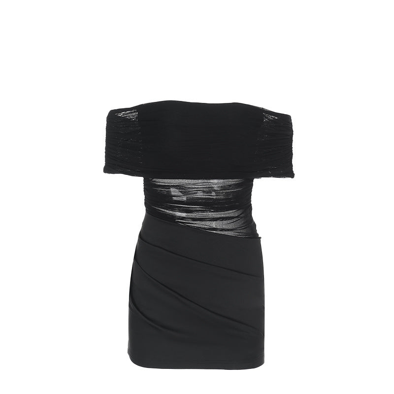 Damen Off-Shoulder Mini-Kleid mit figurbetontem Rüschendesign und asymmetrischem Saum R&B