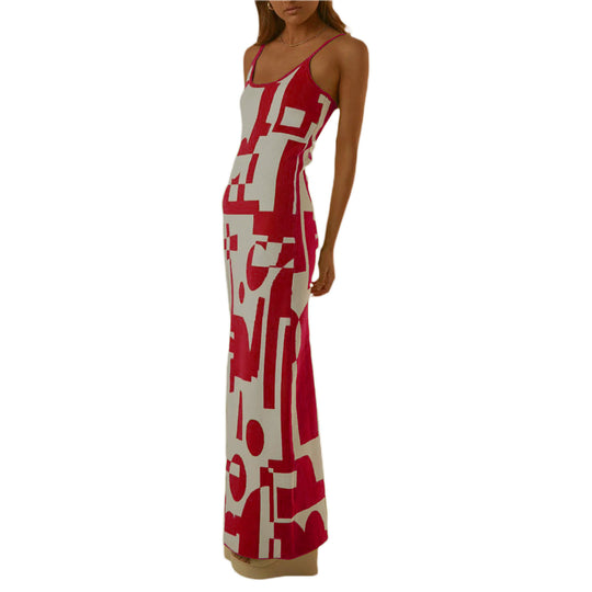 Damen Designer-Midi-Kleid mit stilvollem Grafikmuster R&B