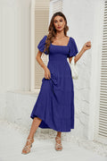 Damen Maxikleid mit Puffärmeln und elastischem Oberteil R&B
