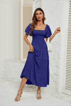 Damen Maxikleid mit Puffärmeln und elastischem Oberteil R&B