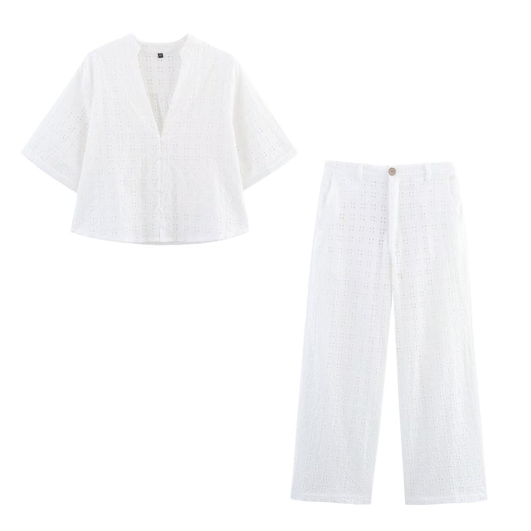 Damen luftige Culotte-Hose aus hochwertigem Lochstrick R&B