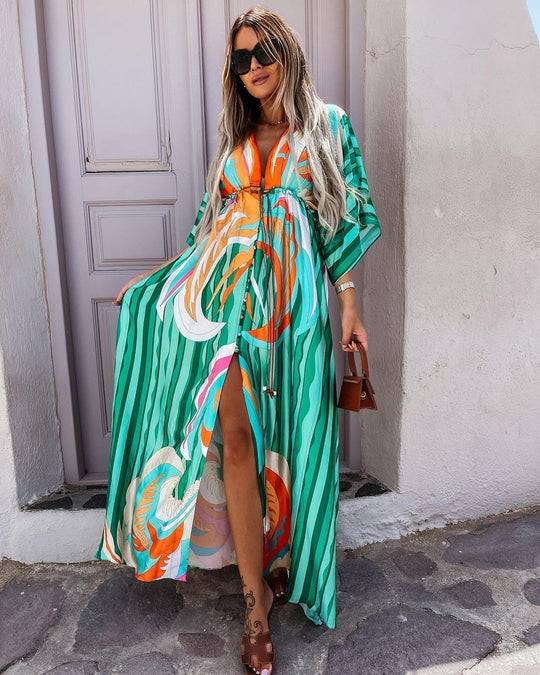 R&B | Kurzarm Schwingendes Langkleid