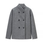 Damen Oversized Wolljacke mit doppelter Knopfleiste und modernem Stehkragen R&B