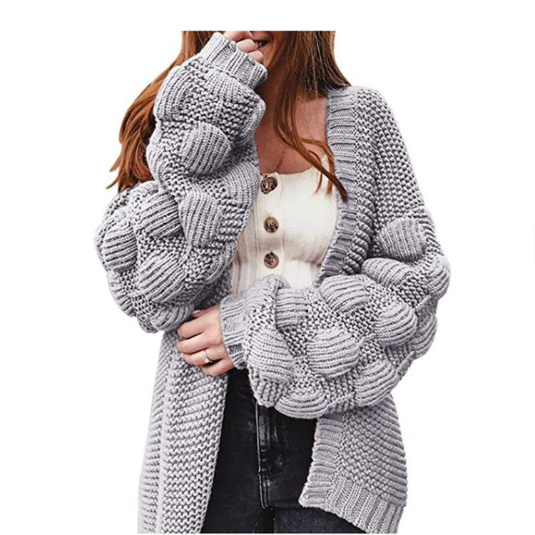 Damen Strickjacke mit voluminösen Puffärmeln und strukturierter Maschenoptik R&B