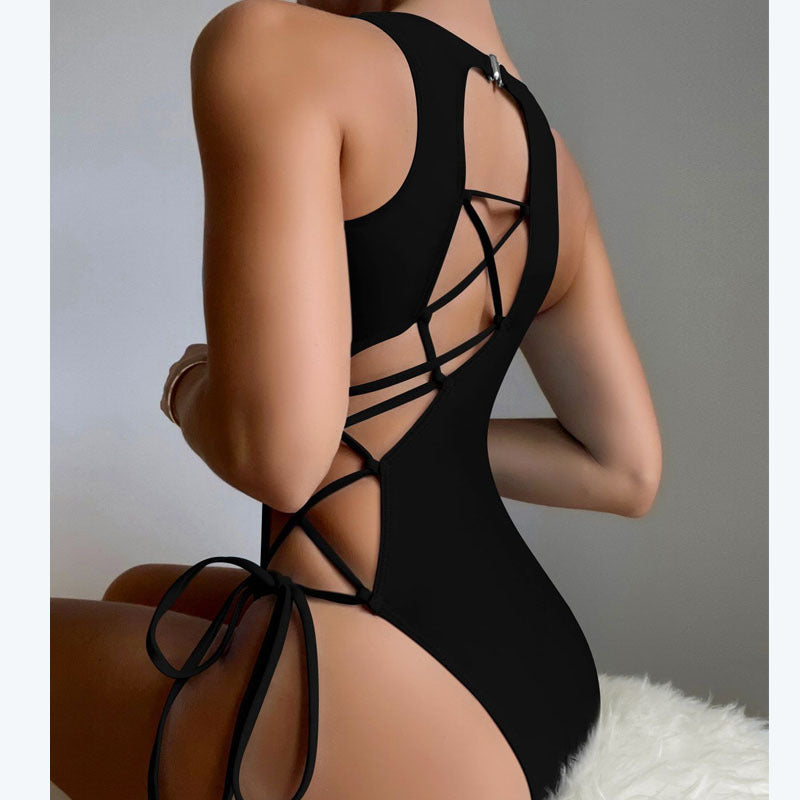 Damen Einteiler Badeanzug mit Rücken-Cut-Out und regulierbaren Seitenbändern R&B