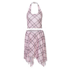 Damen Sommerliches Karomuster Top und Rock Set R&B