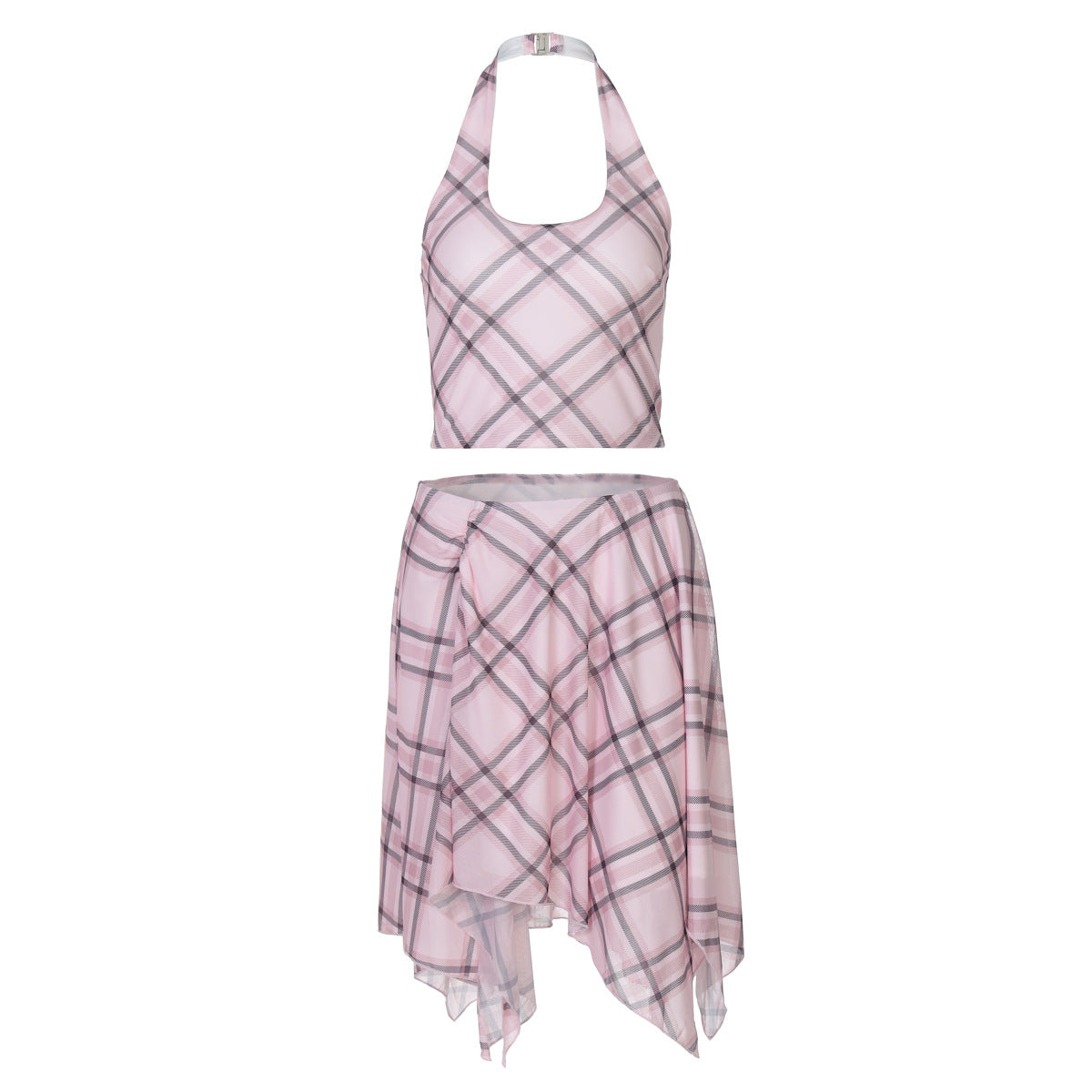 Damen Sommerliches Karomuster Top und Rock Set R&B