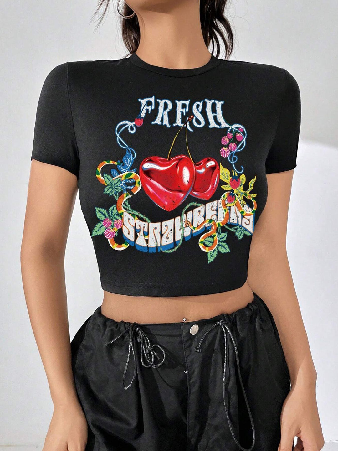 Damen Crop-Top mit floralem Grafikdruck und figurbetontem Schnitt R&B