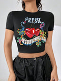 Damen Crop-Top mit floralem Grafikdruck und figurbetontem Schnitt R&B