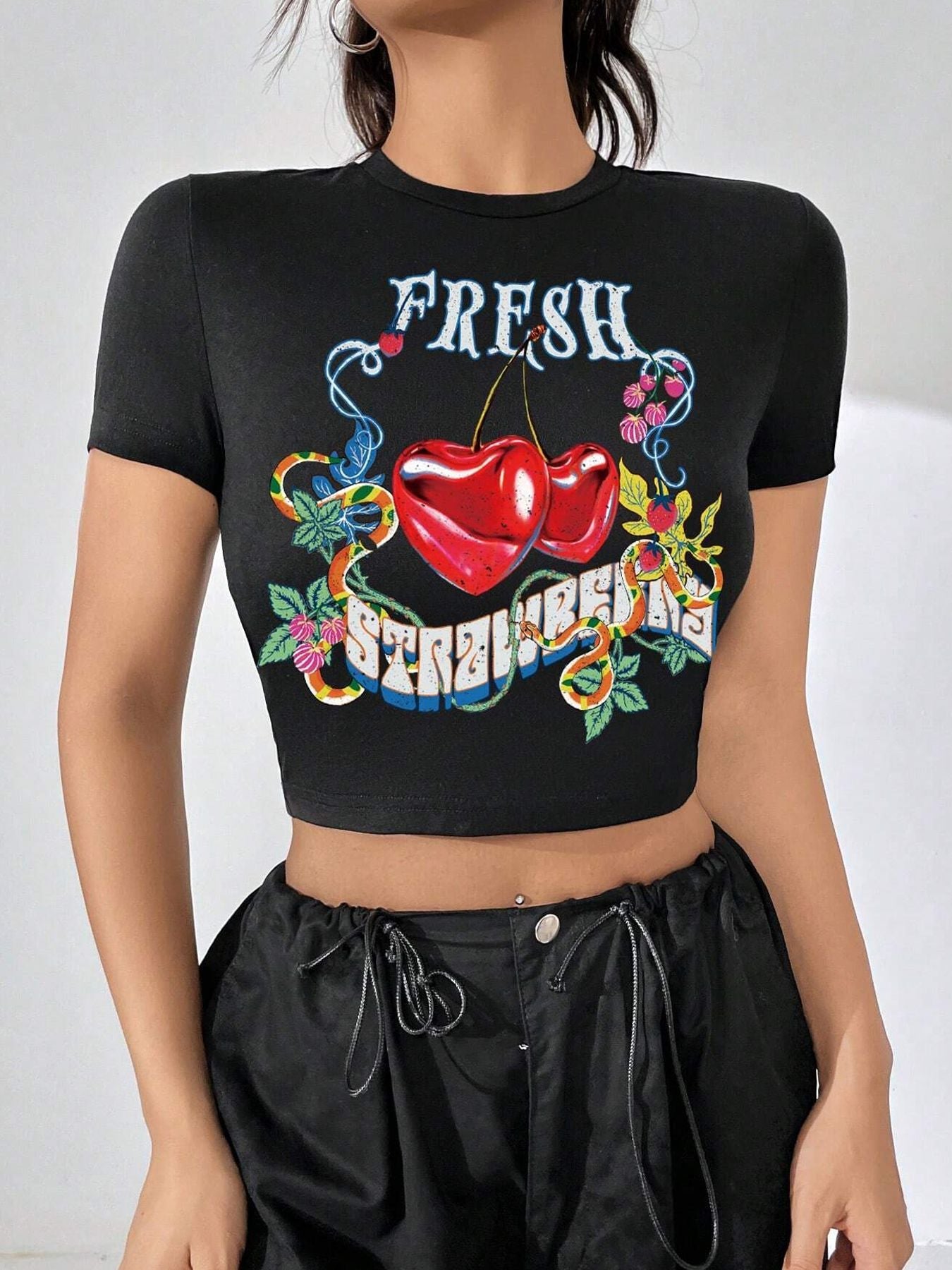 Damen Crop-Top mit floralem Grafikdruck und figurbetontem Schnitt R&B